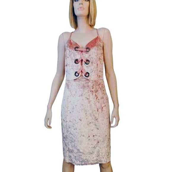 PROJECT RUNWAY Sheath Dress Velvet Grommets Corset Front Bodice Plunge Neck - Picture 12 of 15